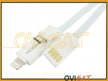 Cable de datos lightning micro USB blanco 2 en 1 de 1000mm para dispositivos apple