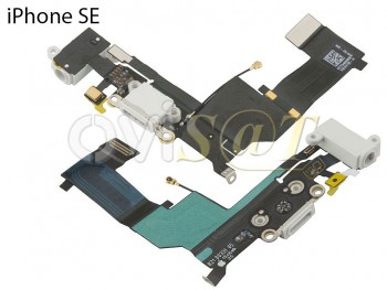 Circuito flex con conector de carga, micrófonos y conector de audio en color blanco para iPhone SE