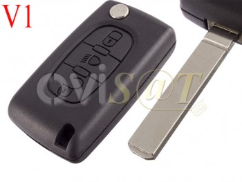 Producto Genérico - Carcasa llave plegable 3 botones para telemando Peugeot 407, 607 / Citroen C4, versión V1