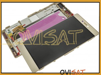 Pantalla completa IPS LCD dorada con carcasa interior para Huawei Ascend P8