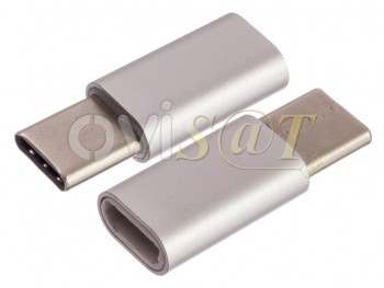 Adaptador de Micro USB tipo B a Micro USB tipo C, en color gris