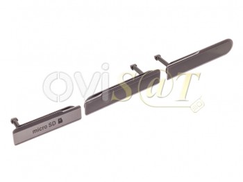 Tapas / carcasas negras de conector micro USB, y bandejas SIM y SD para Sony Xperia Z1 Compact, Z1C, M51W, D5503