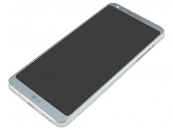 Pantalla completa Service Pack IPS LCD (LCD/display, ventana táctil y digitalizador) gris azulado con marco y carcasa frontal LG G6, H870, color ice platinum