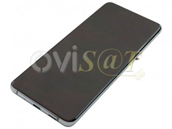 Pantalla service pack completa Dynamic AMOLED 2X negra con marco blanco / plateado "Cloud white" para Samsung Galaxy S20 Ultra, SM-G988, con cámara frontal