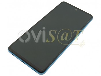 Pantalla service pack completa SUPER AMOLED con marco azul "Awesome Blue" para Samsung Galaxy A72 4G, SM-A725