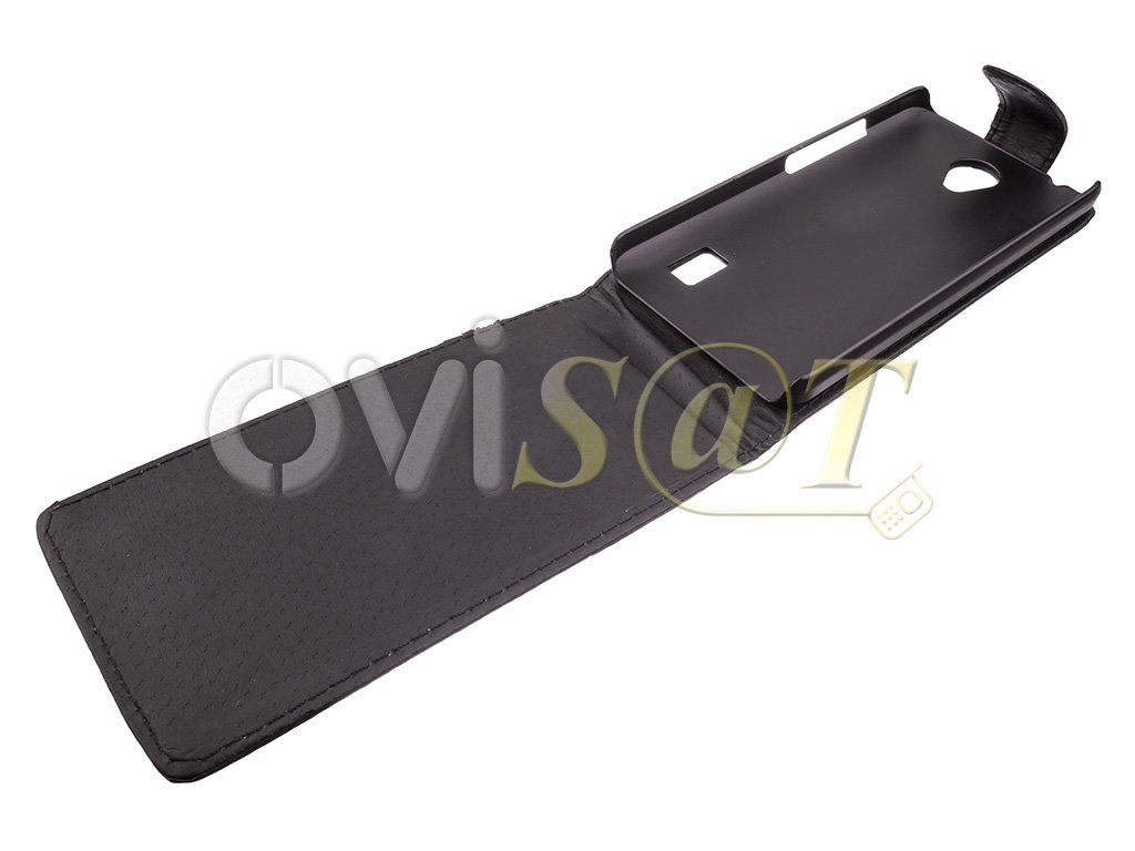 Matón En contra bufanda Funda vertical negra de piel sintética para Huawei Y635