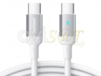 Cable de datos de alta calidad blanco JOYROOM S-CC100A10 de carga rápida 100W con conectores USB Tipo C a USB tipo C de 1,2m longitud, en blister
