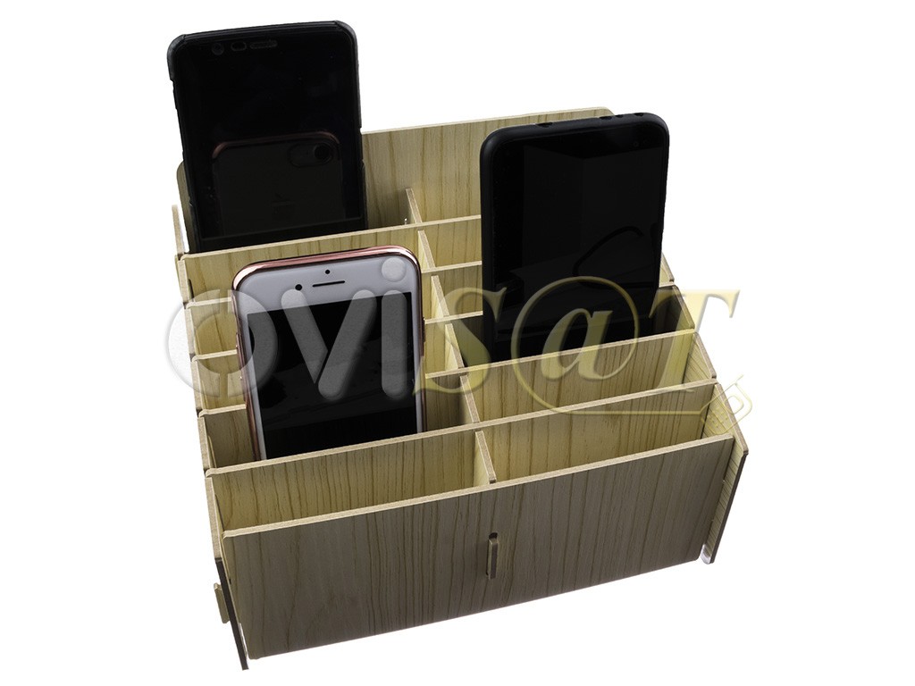 Estante de madera para almacenamiento de smartphones 12 huecos